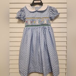 Marmellata Blue Polka Dot Dress with Bunny Embroidery Size 5